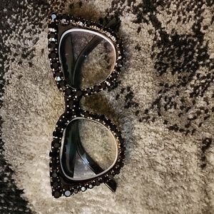 All black, with black rhinestones, womens eyeglasses.